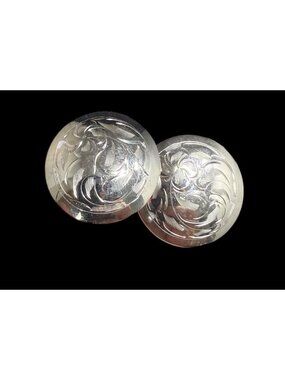 Bond Boyd 925 Round Screw Back Earrings Etched Swirl Clip On Sterling Silver